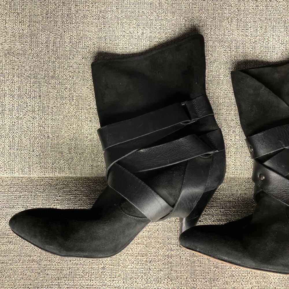 Mea Shadow Leather Harness Strap Cassandra Suede Heeled Boots 8.5 - Picture 5 of 11